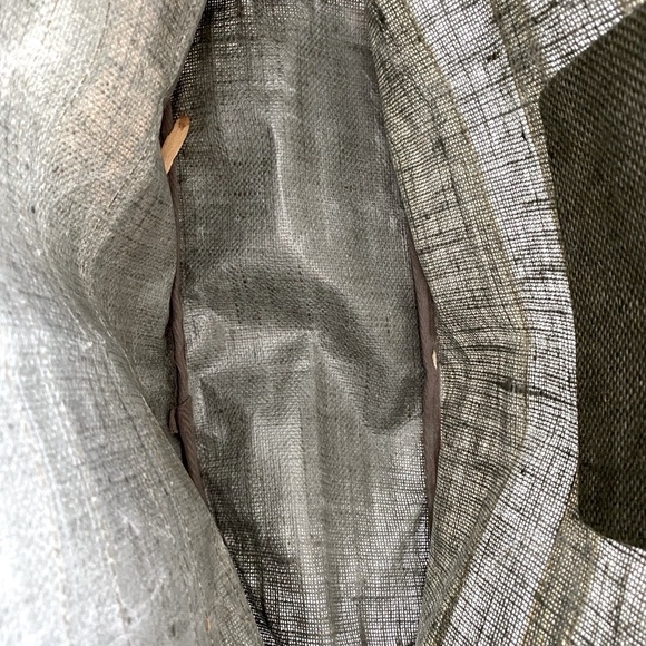 Muche Et Muchette Stylish Gold and Tan Burlap Tote Bag Waxed Bottom - Picture 2 of 12